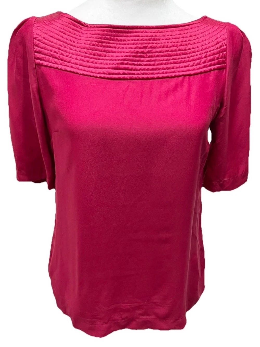 Banana Republic 100% Silk Blouse Small Red Pintuck Square Neck Top - Picture 2 of 10